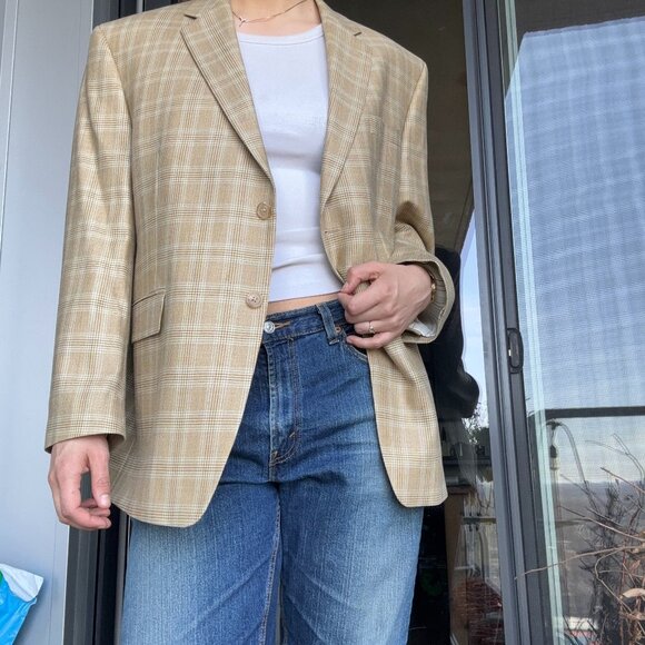 Lauren Ralph Lauren Golden Checkered Blazer Size 44S - Picture 1 of 12